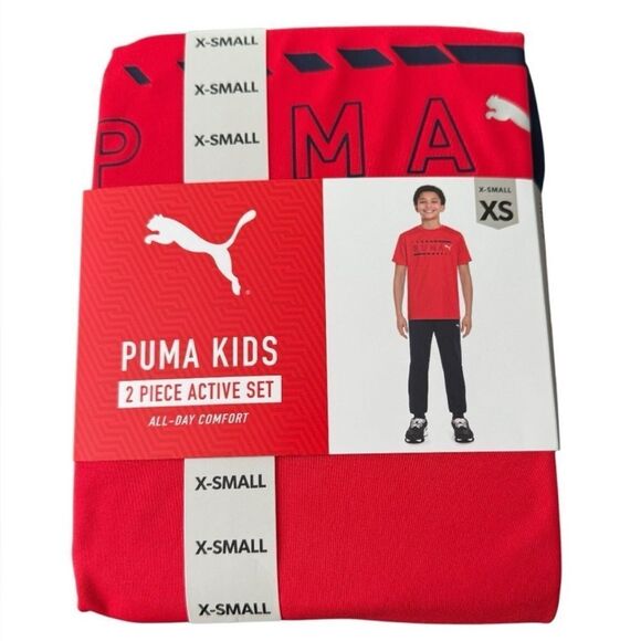 New Puma Boys Red Active Jogger Set Set T-shirt and sweatpants XS - Picture 1 of 4